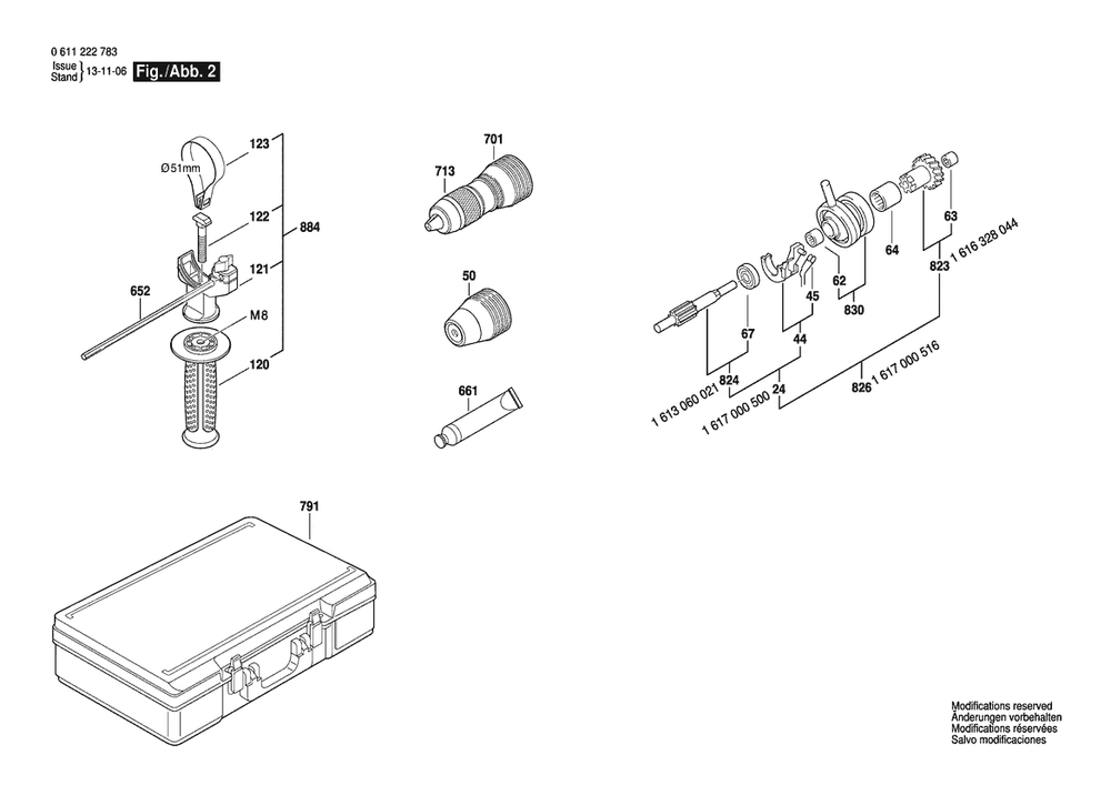 Section 2 Diagram and Parts List for 0611222783 Bosch Hammer Drill