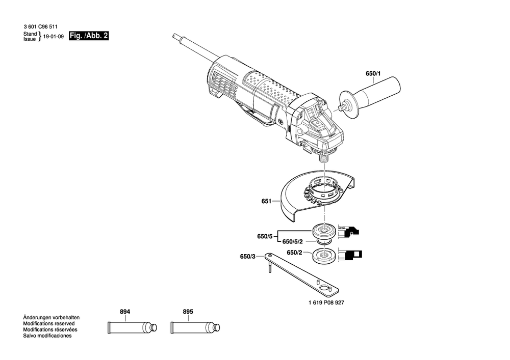 Page 2 Diagram and Parts List for 3601C96511 Bosch Angle Grinder