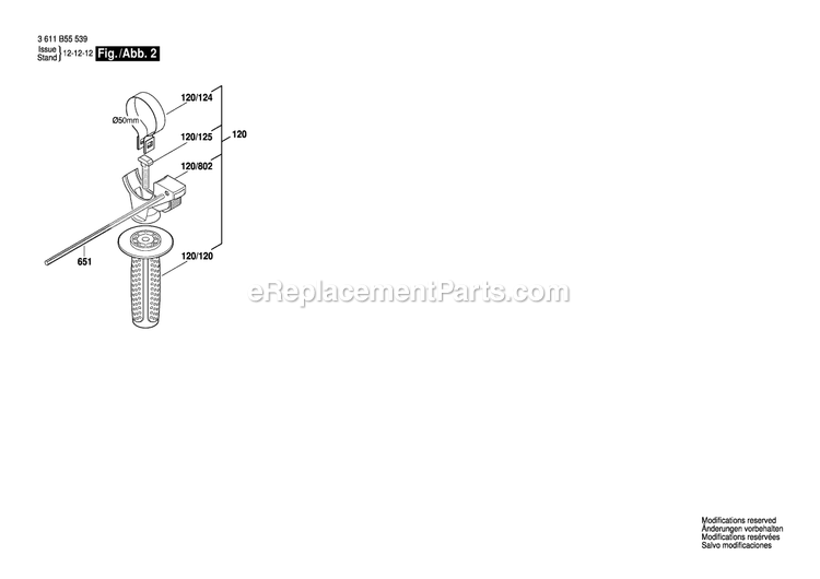 Page 2 Diagram and Parts List for 3611B55539 Bosch Hammer Drill