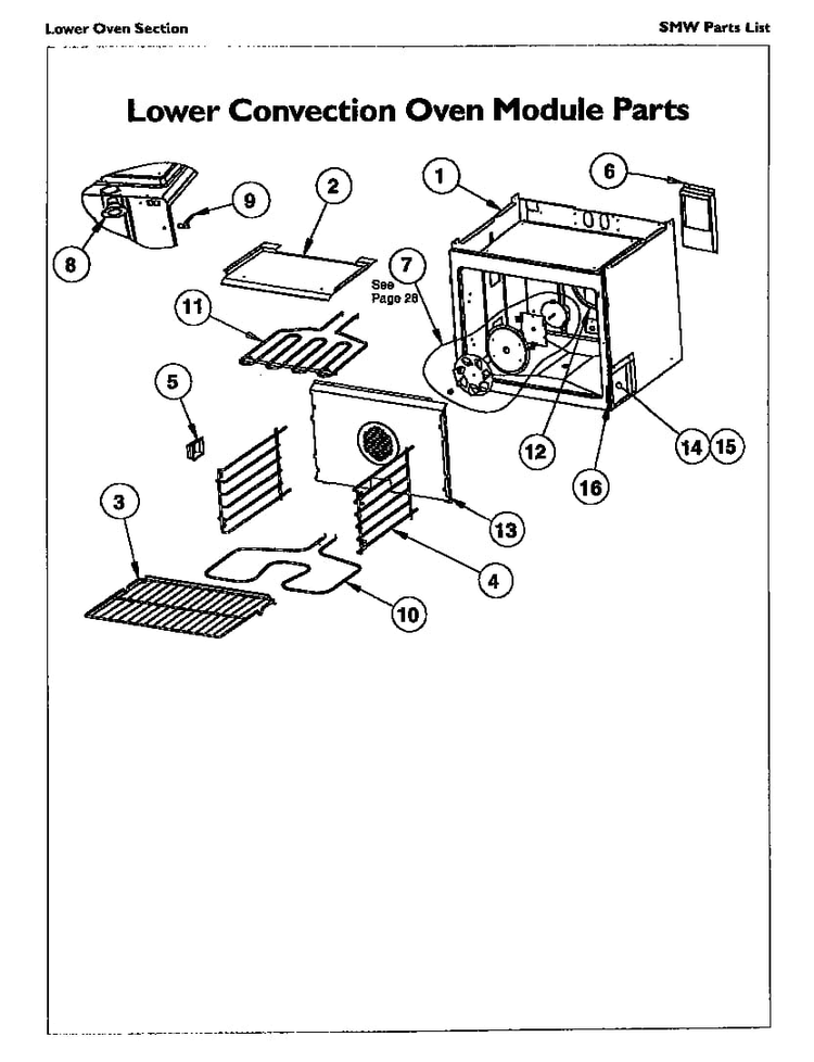 Lower Convection Oven Module Diagram and Parts List for  Thermador Range