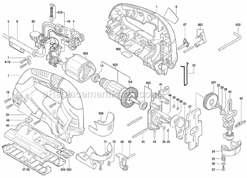 Page A Diagram and Parts List for 3601E8F010 Bosch Jig Saw