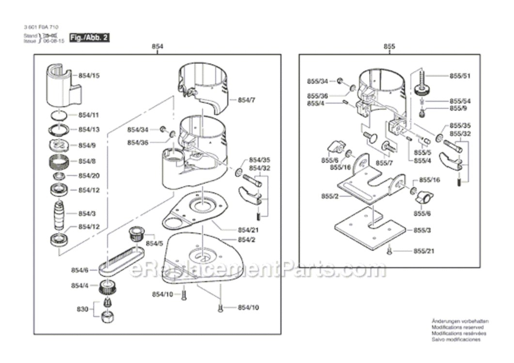 Page B Diagram and Parts List for 3601F0A710 Bosch Router