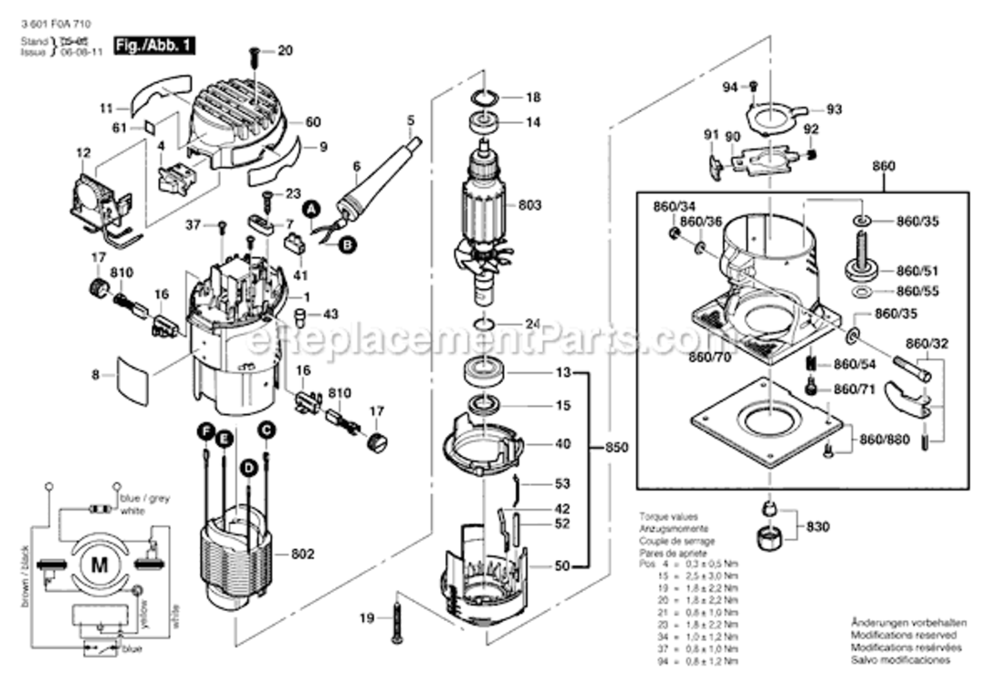 Page A Diagram and Parts List for 3601F0A710 Bosch Router