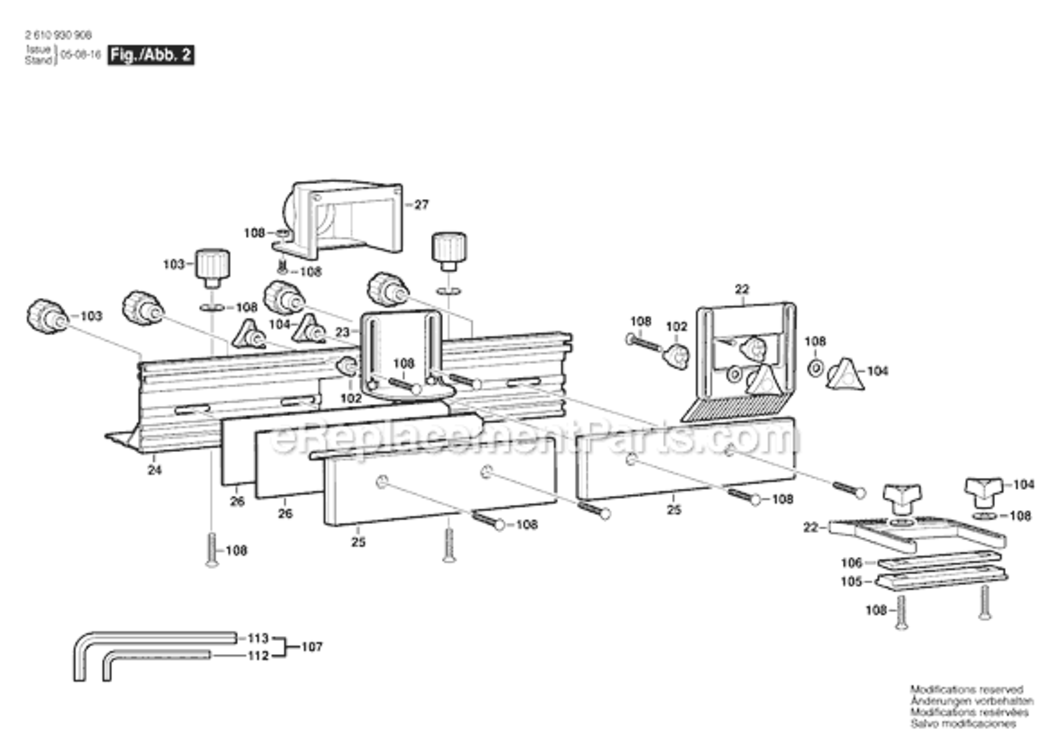 Page B Diagram and Parts List for 2610930908 Bosch Router