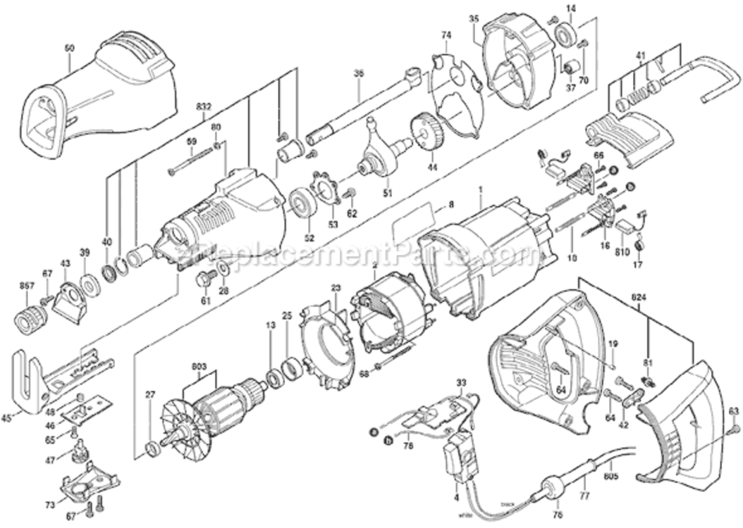 Page A Diagram and Parts List for 060164E064 Bosch Reciprocating Saw