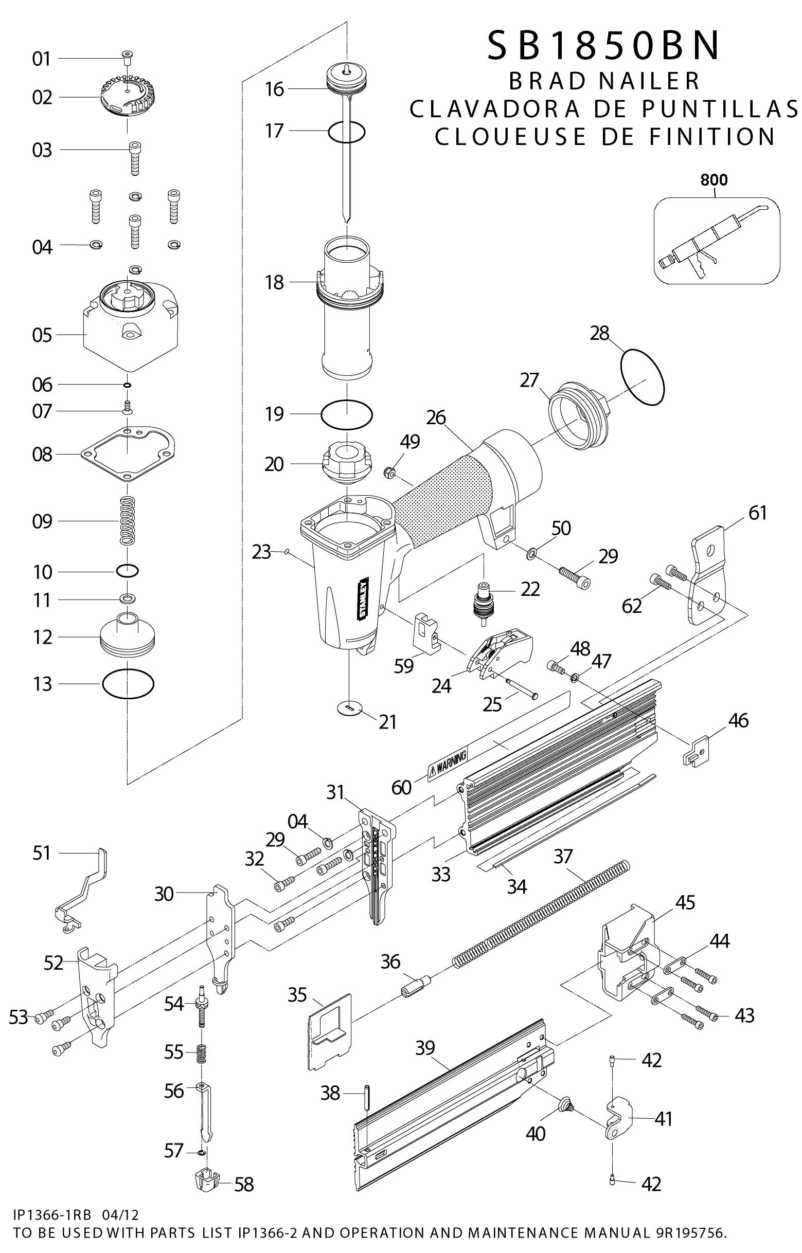 Page A Diagram and Parts List for 1 Bostitch Nailer