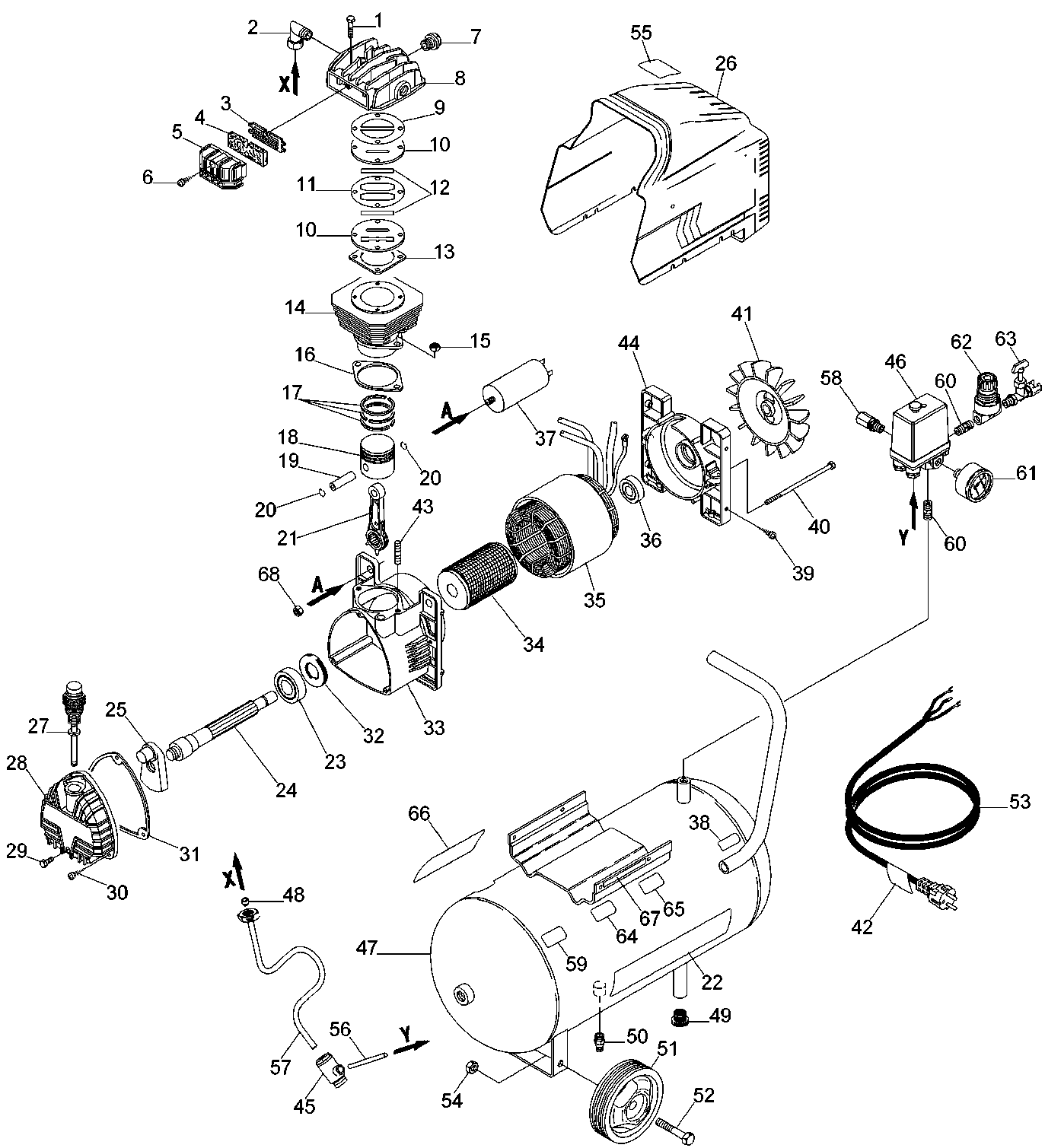Page A Diagram and Parts List for 1 Bostitch Compressor