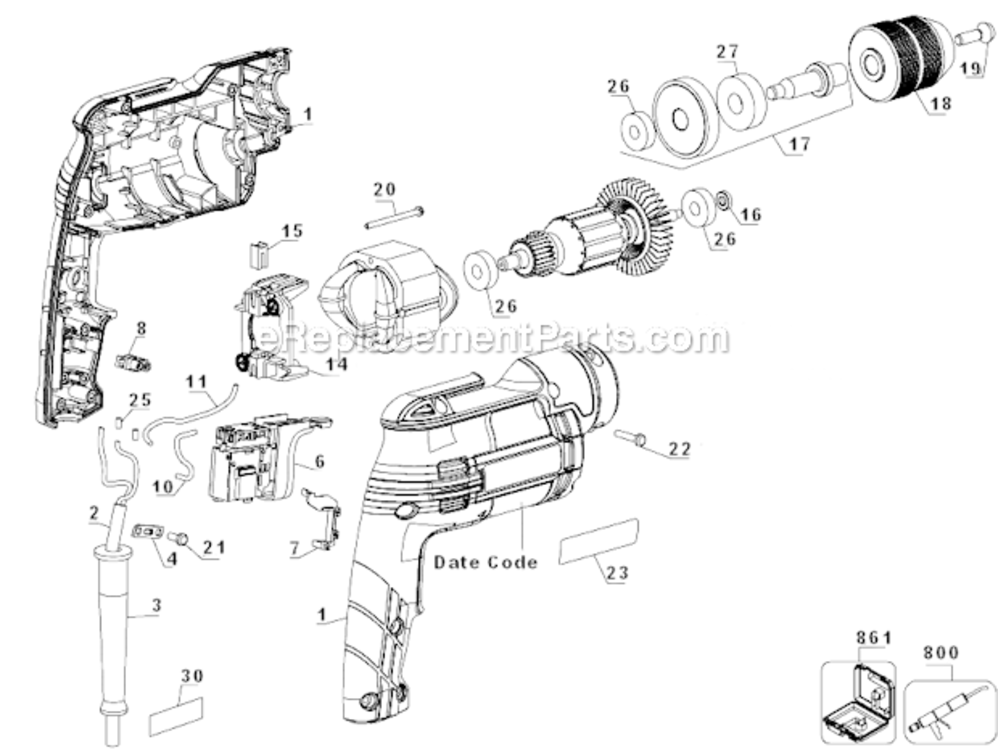 Page A Diagram and Parts List for Type 1 Bostitch Cordless Drill