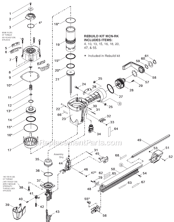 Page A Diagram and Parts List for  Bostitch Nailer