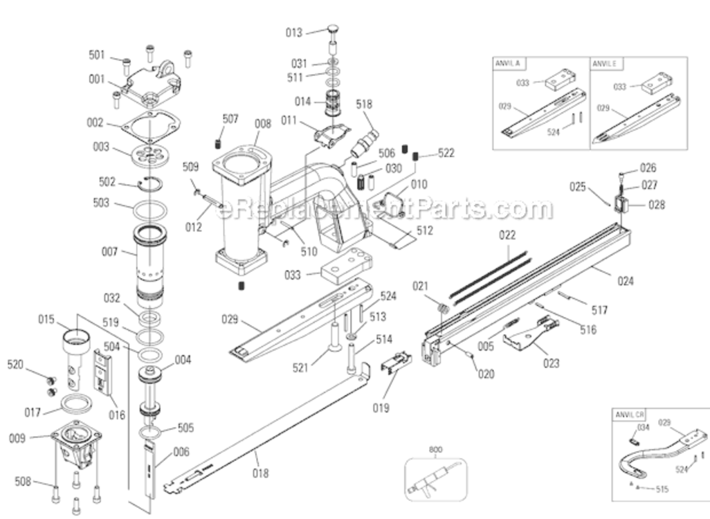 Part Location Diagram of A05500501 Bostitch Spring