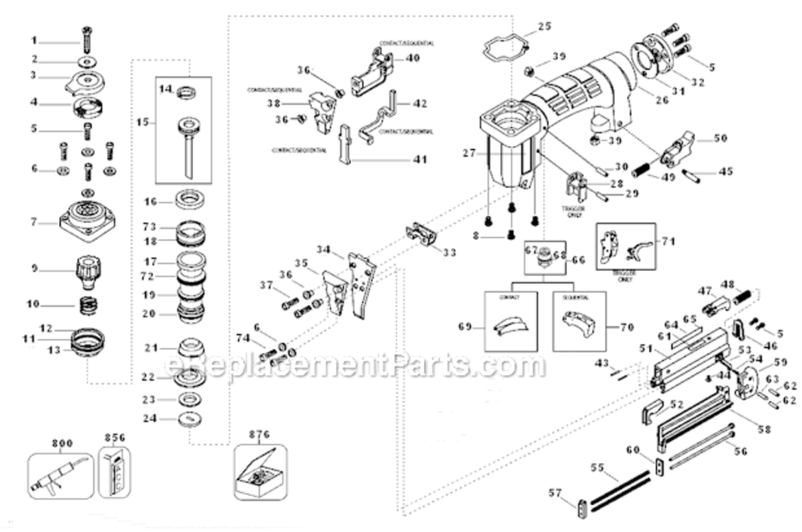 Page A Diagram and Parts List for Type 0 Bostitch Nailer