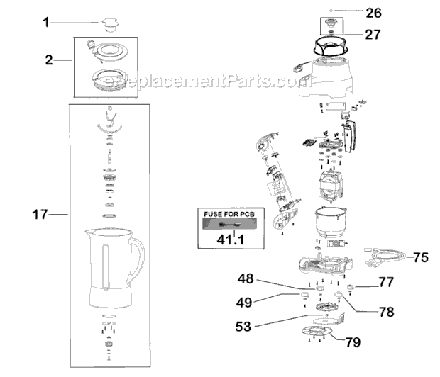 Page A Diagram and Parts List for  Breville Blender