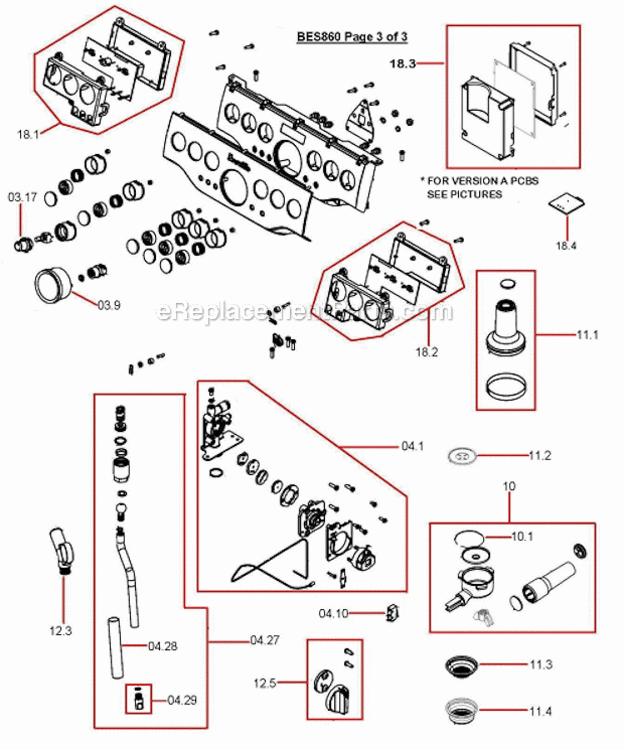 Page C Diagram and Parts List for  Breville Espresso Machine