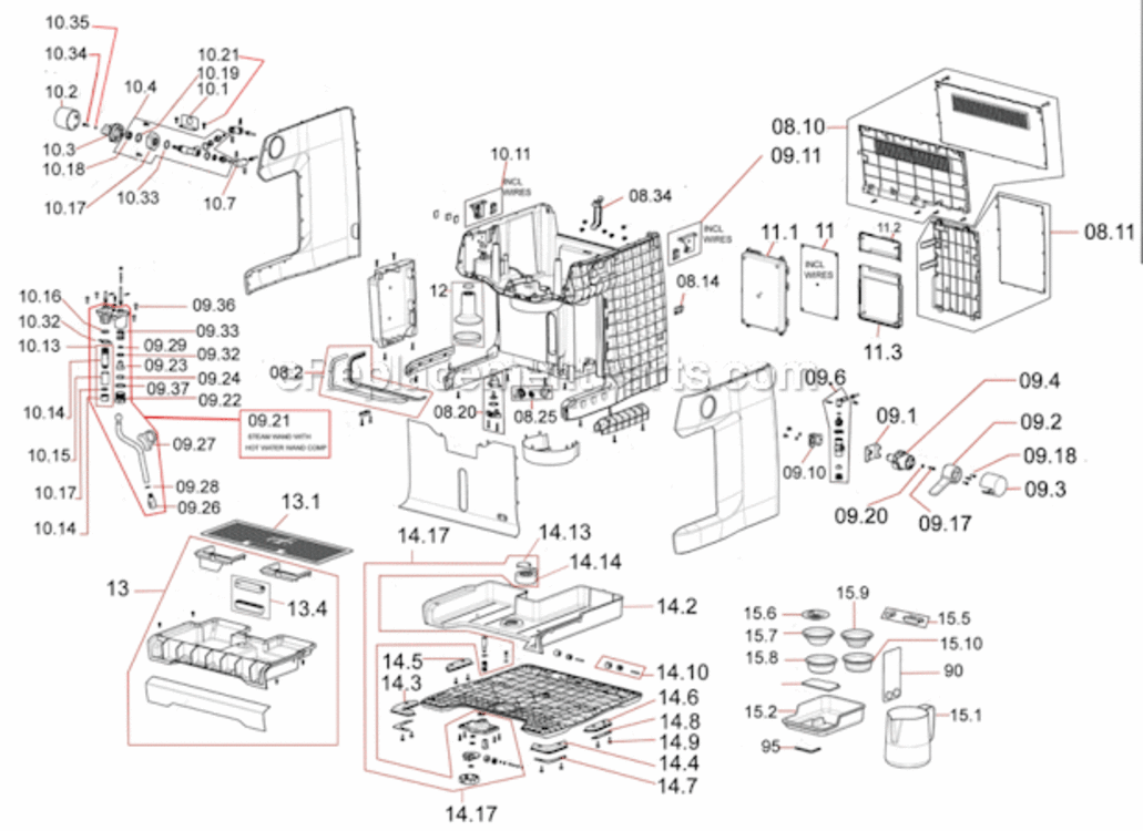 Page A Diagram and Parts List for  Breville Espresso Machine