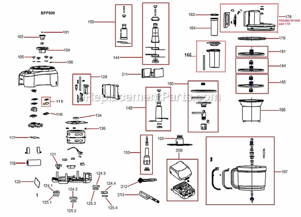 Cranberry_Red Diagram and Parts List for  Breville Food Processor