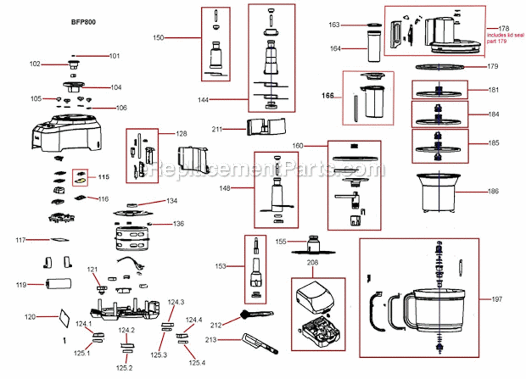 Page A Diagram and Parts List for  Breville Food Processor