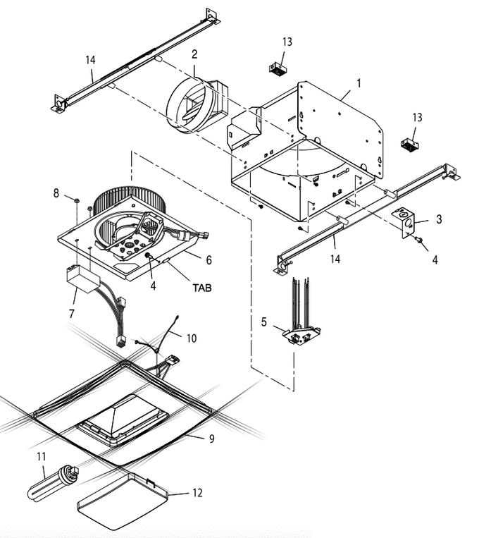 Part List Diagram and Parts List for  Broan Bath & Ventilation Fan