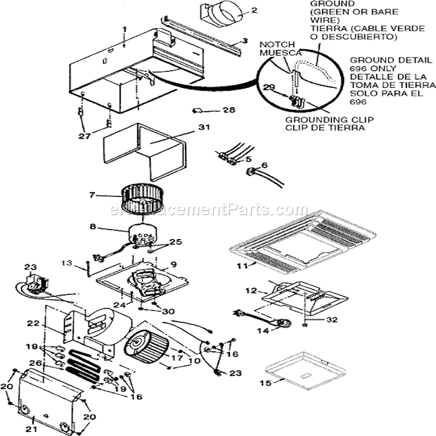 Page A Diagram and Parts List for  Broan Bath & Ventilation Fan