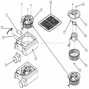 Part Location Diagram of SNT5901A000 Nutone Blower Wheel