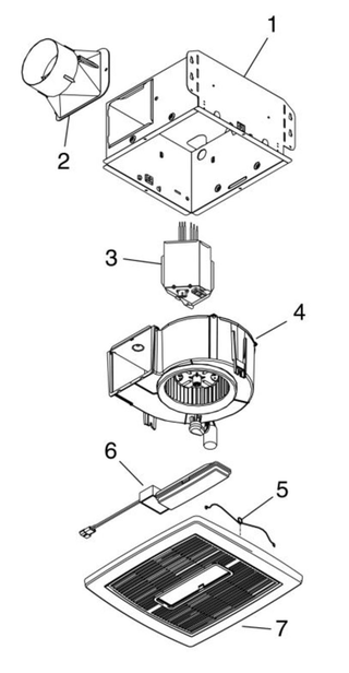Part List Diagram and Parts List for  Broan Bath & Ventilation Fan