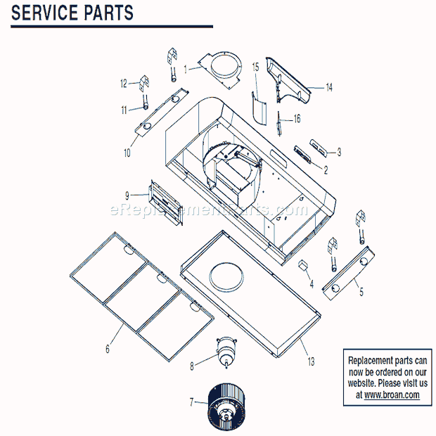 Page A Diagram and Parts List for  Broan Range Hood