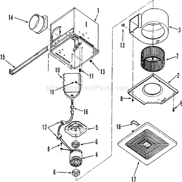 Page A Diagram and Parts List for  Broan Bath & Ventilation Fan