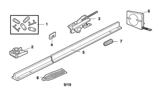 Rail Assembly Diagram and Parts List for  Chamberlain Garage Door Opener