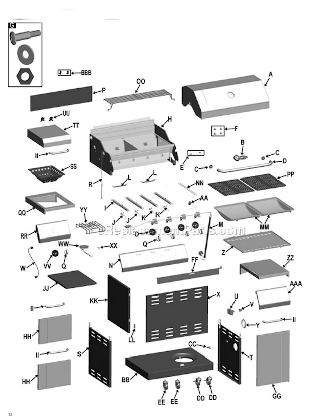Page A Diagram and Parts List for  Char-Broil Grill