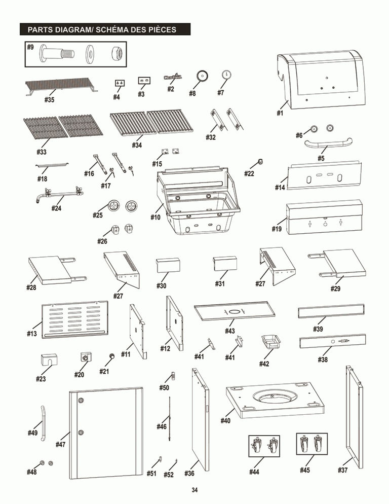 Diagram 1 Diagram and Parts List for  Char-Broil Grill