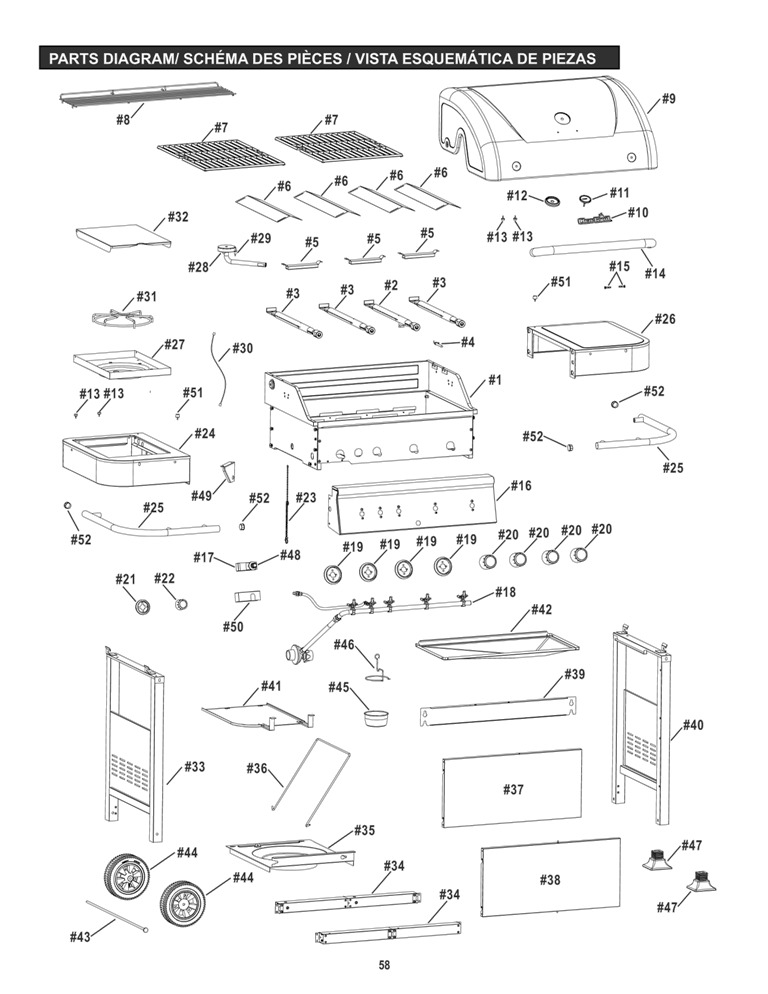 Diagram Diagram and Parts List for (M520KD)(2016) Char-Broil Grill