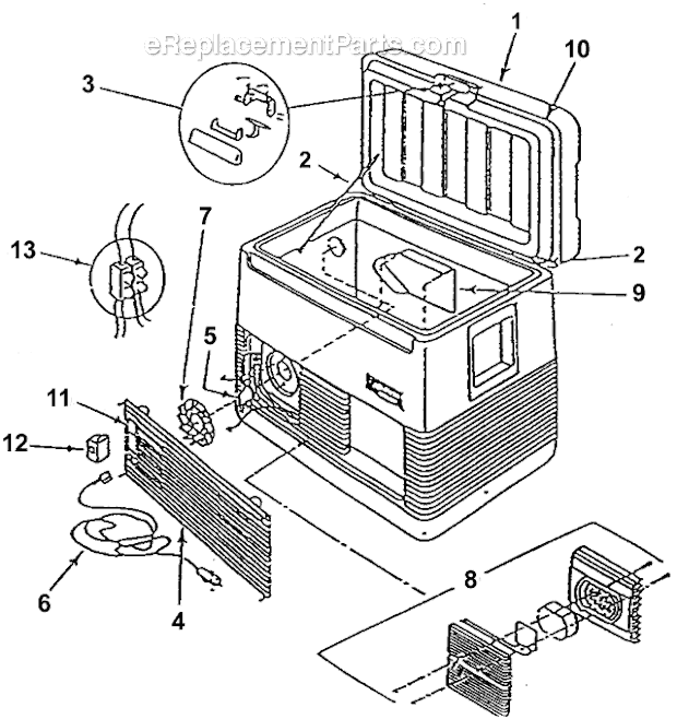 Page A Diagram and Parts List for  Coleman Cooler