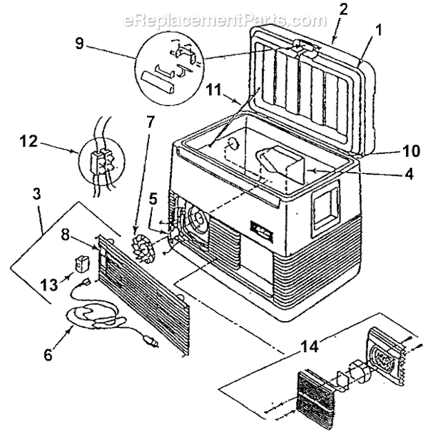 Page A Diagram and Parts List for  Coleman Cooler