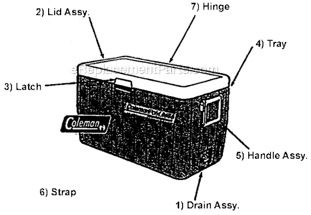 Page A Diagram and Parts List for  Coleman Cooler