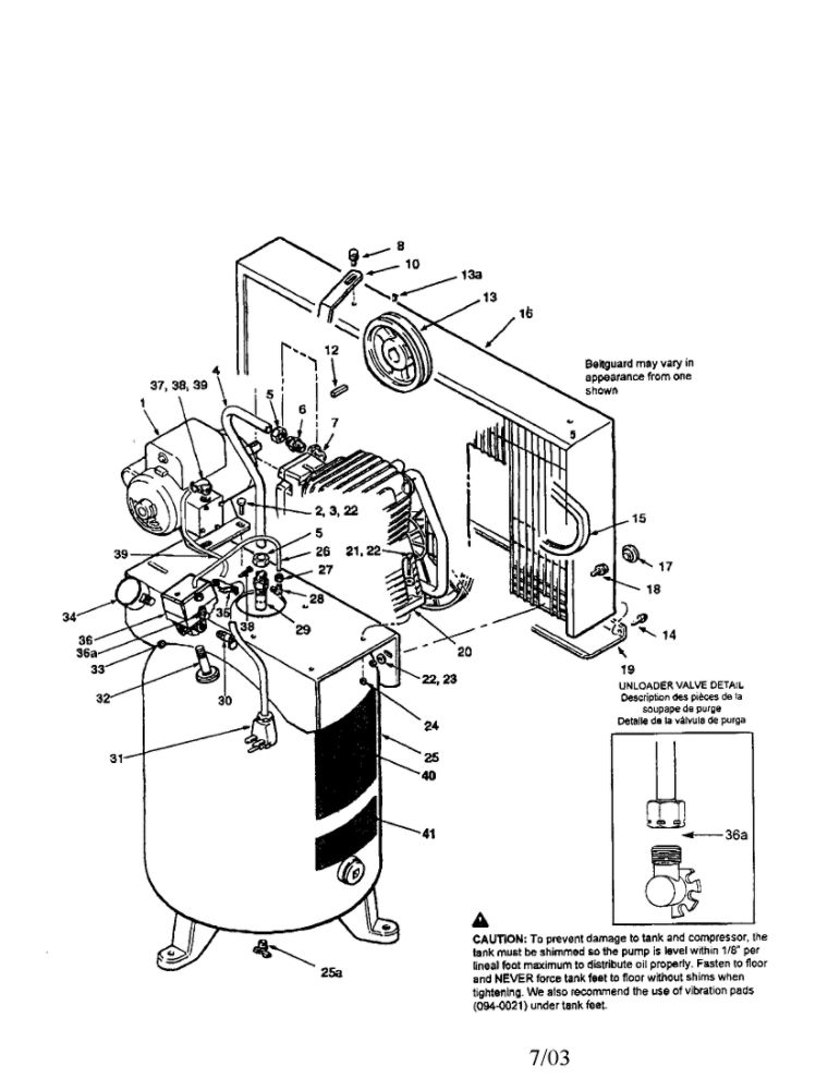 Air Compressor Diagram and Parts List for  Coleman Compressor