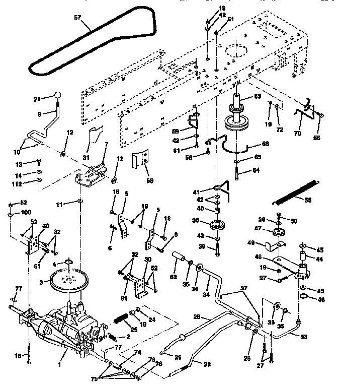 Drive Diagram and Parts List for  Craftsman Lawn Tractor