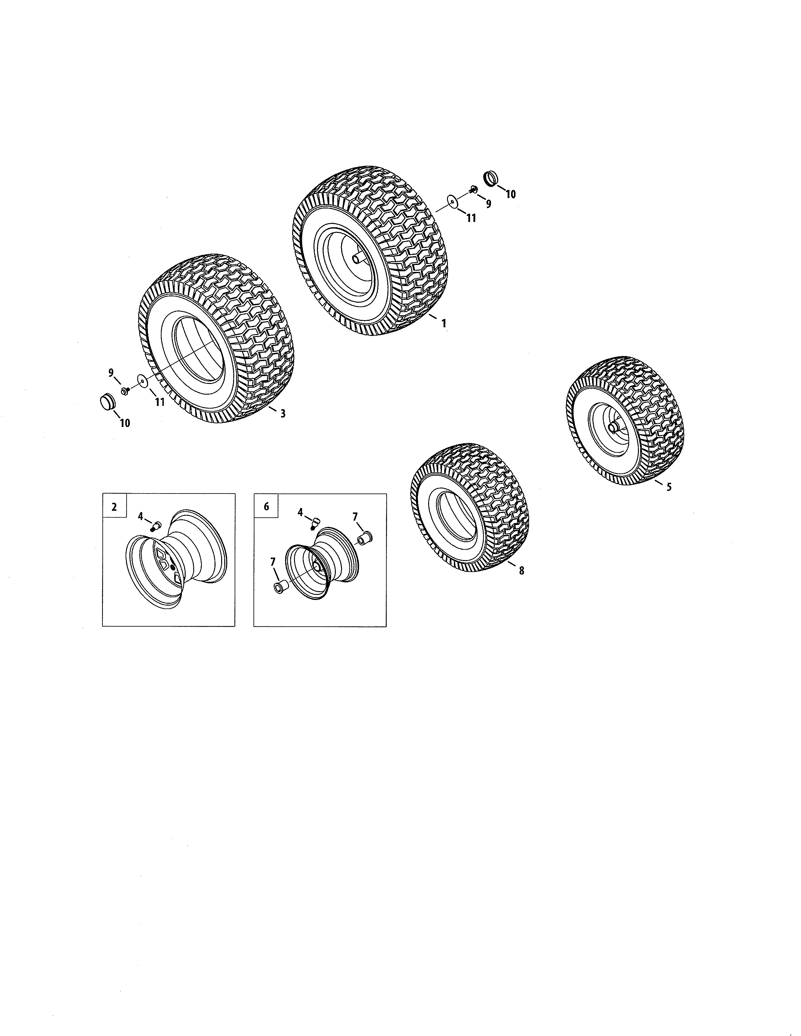 Wheels Diagram and Parts List for  Craftsman Lawn Tractor