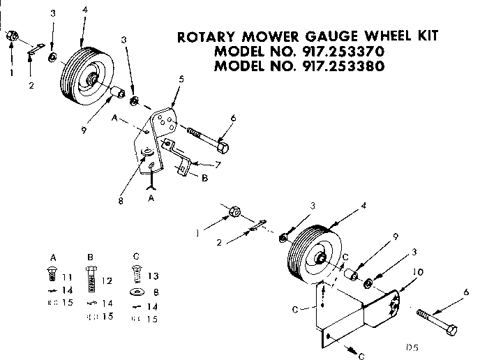 Gauge Wheel Kit Diagram and Parts List for  Craftsman Lawn Tractor