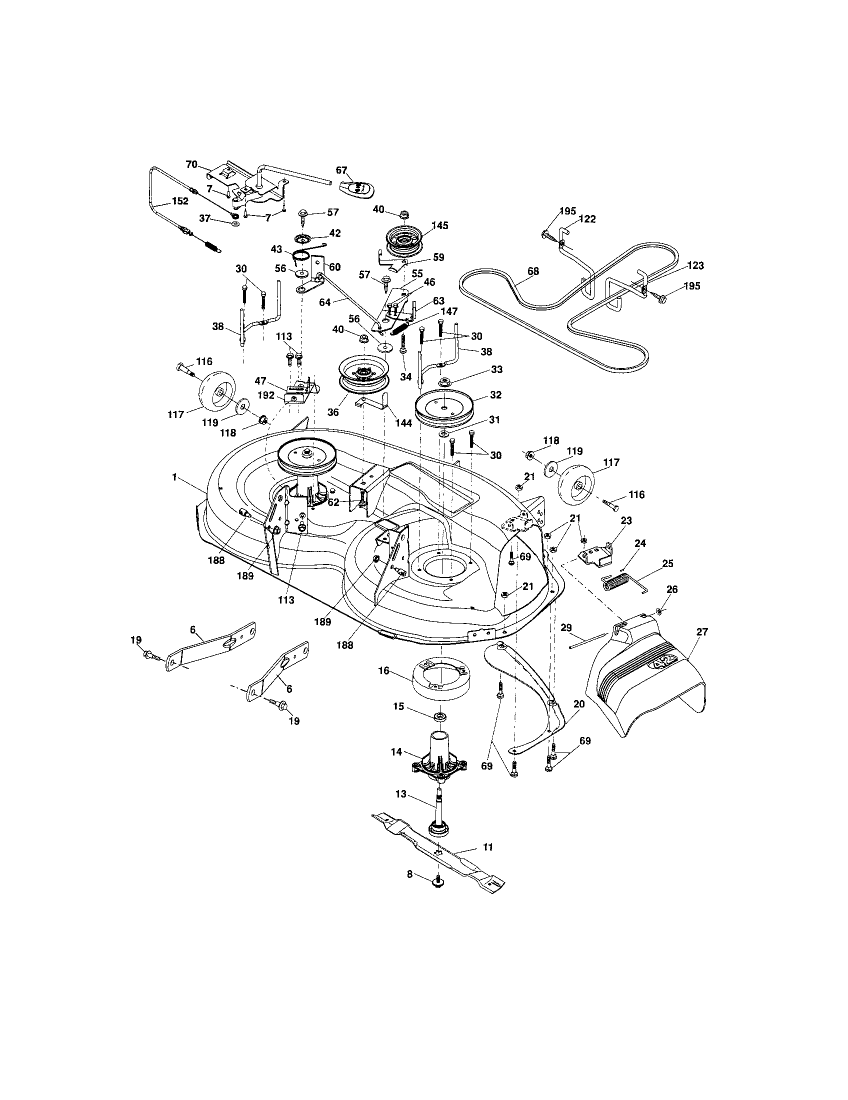Mower Deck Diagram and Parts List for 917288120  Craftsman Lawn Tractor