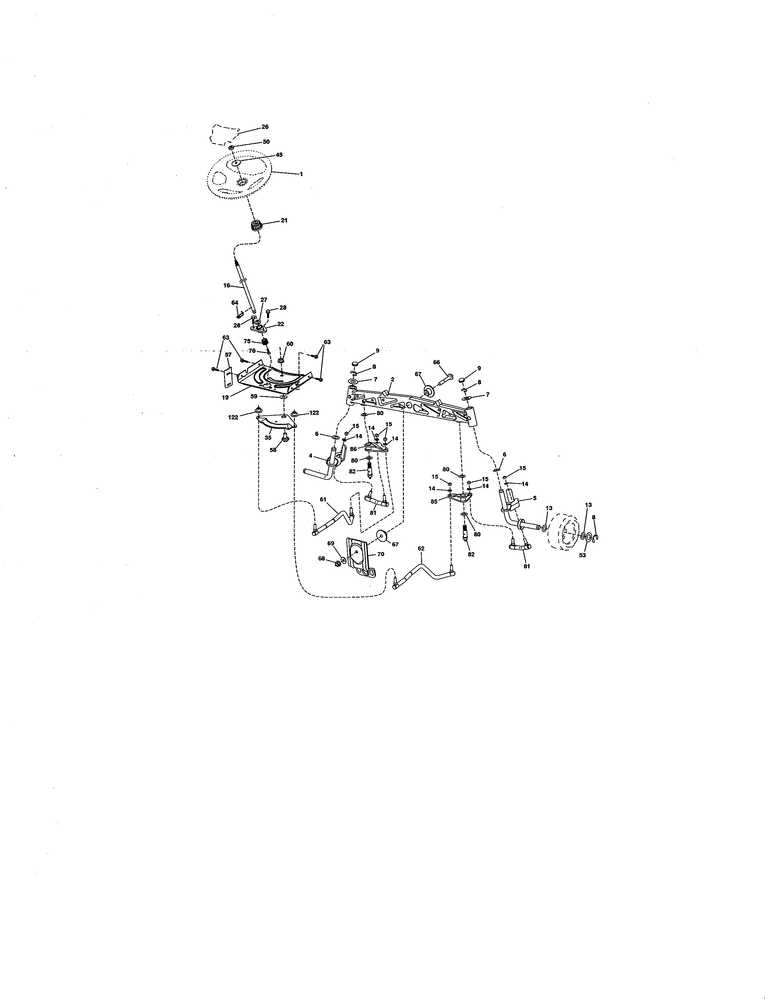 Steering Diagram and Parts List for  Craftsman Lawn Tractor