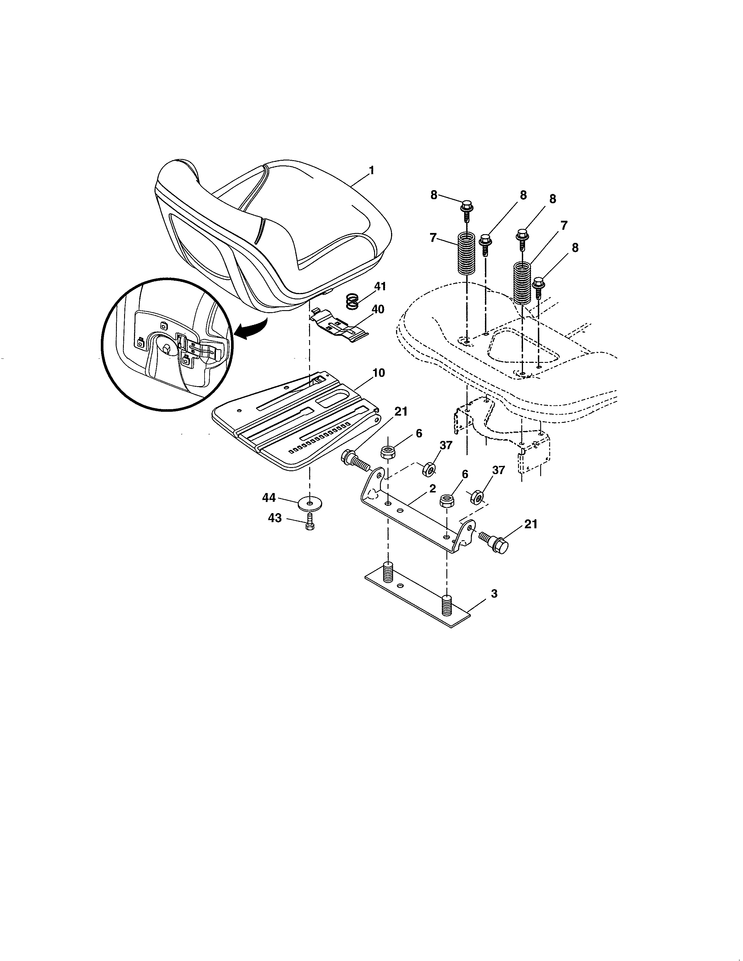 Seat Diagram and Parts List for  Craftsman Lawn Tractor