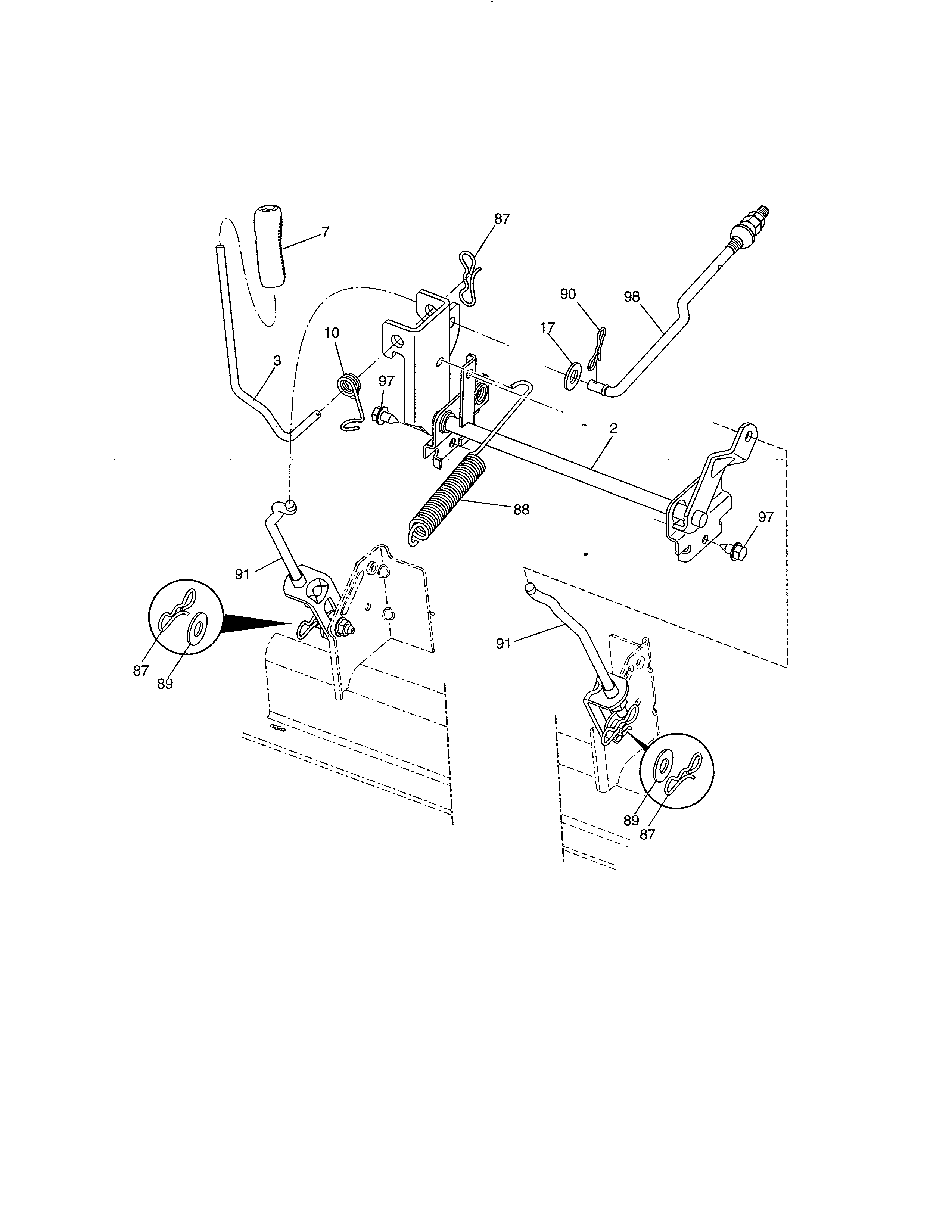 Lift Diagram and Parts List for  Craftsman Lawn Tractor