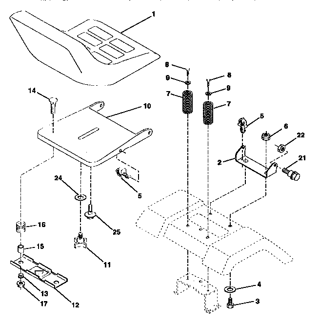 Seat Assembly Diagram and Parts List for  Craftsman Lawn Tractor