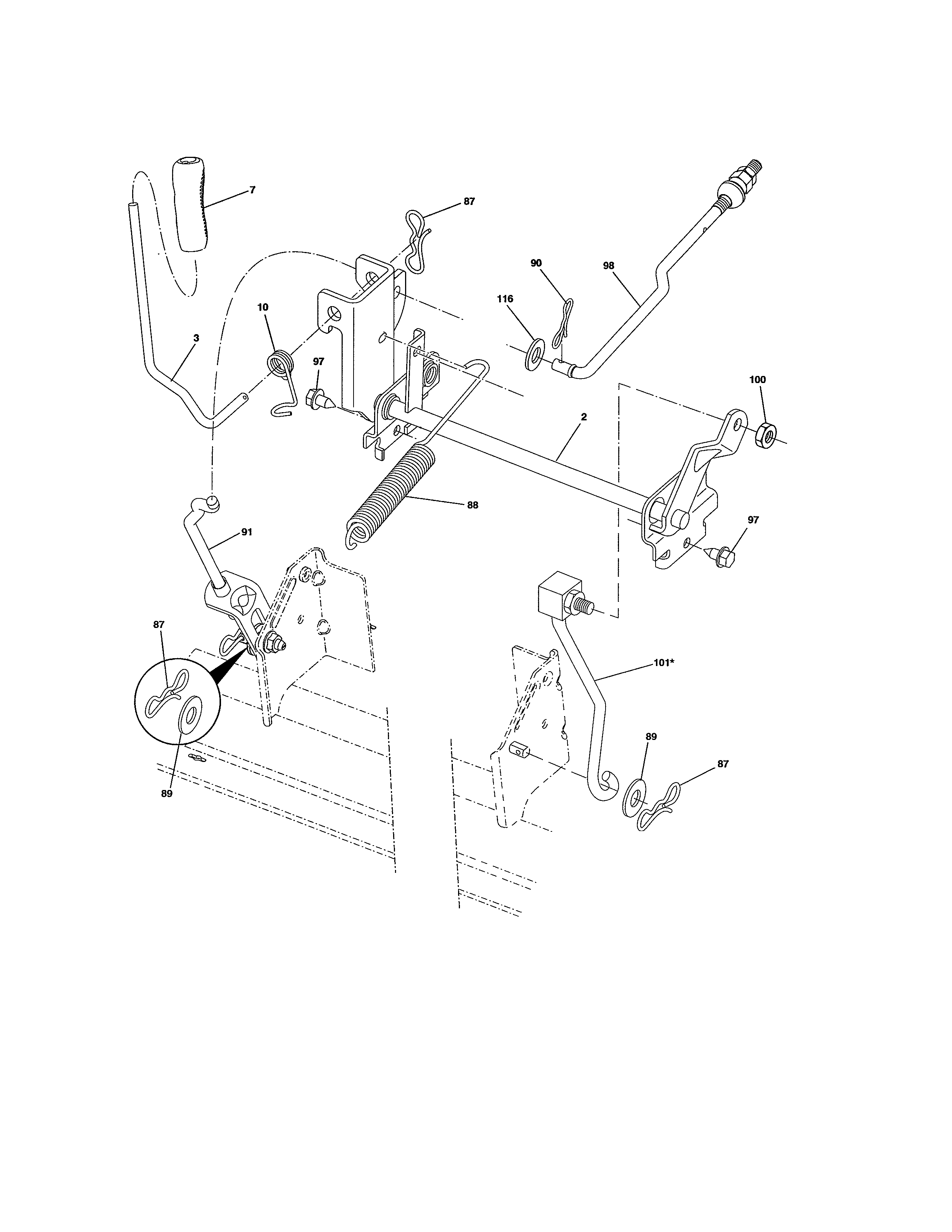 Lift Diagram and Parts List for  Craftsman Lawn Tractor