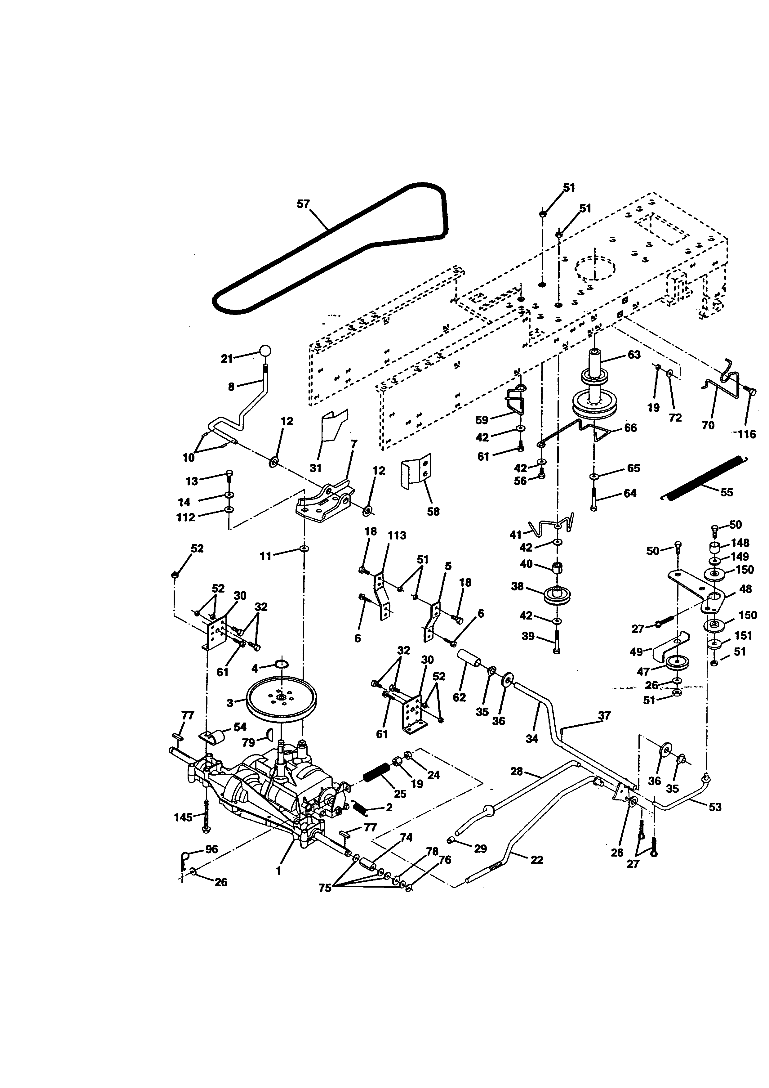 Ground Drive Diagram and Parts List for  Craftsman Lawn Tractor