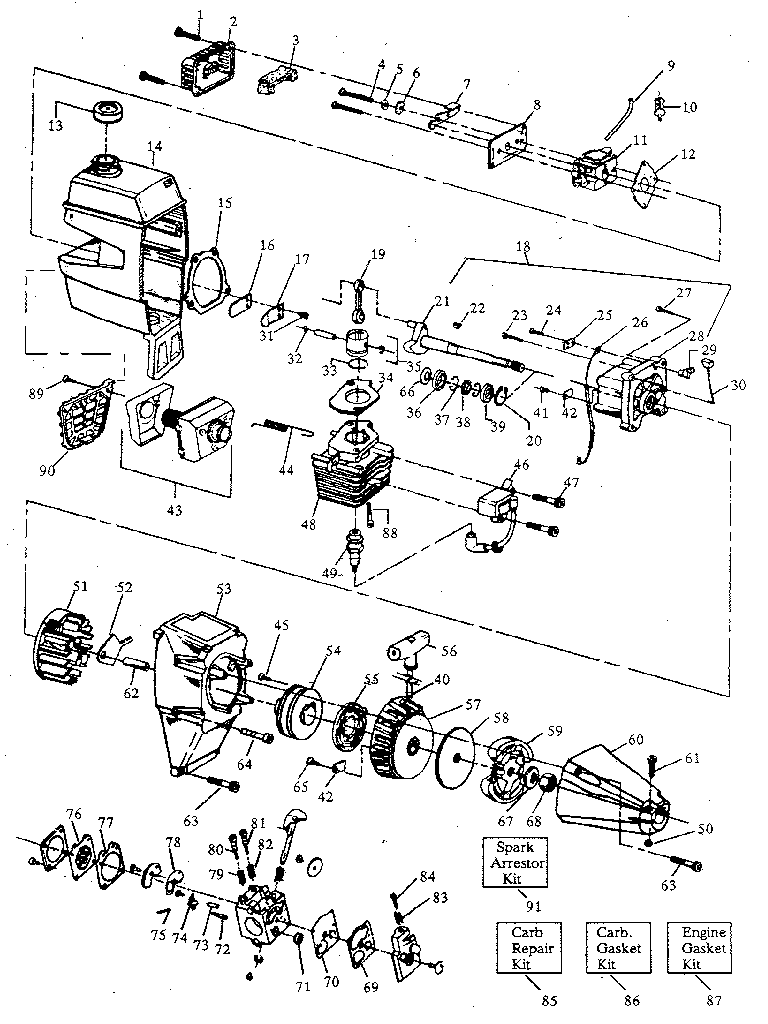 Engine Diagram and Parts List for  Craftsman Trimmer