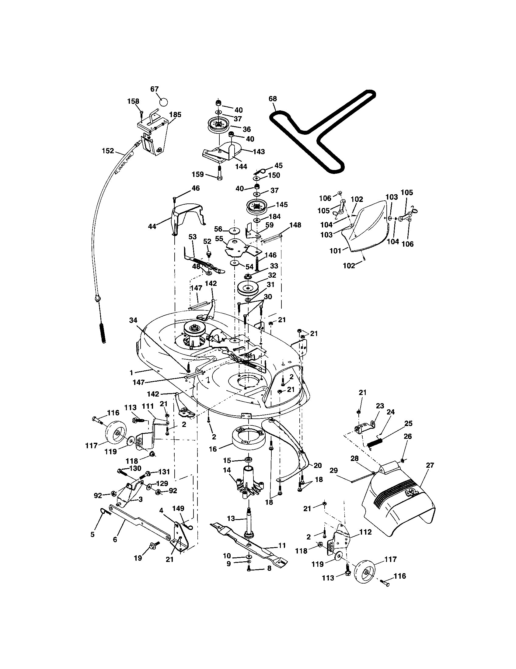Mower Deck Diagram and Parts List for  Craftsman Lawn Tractor