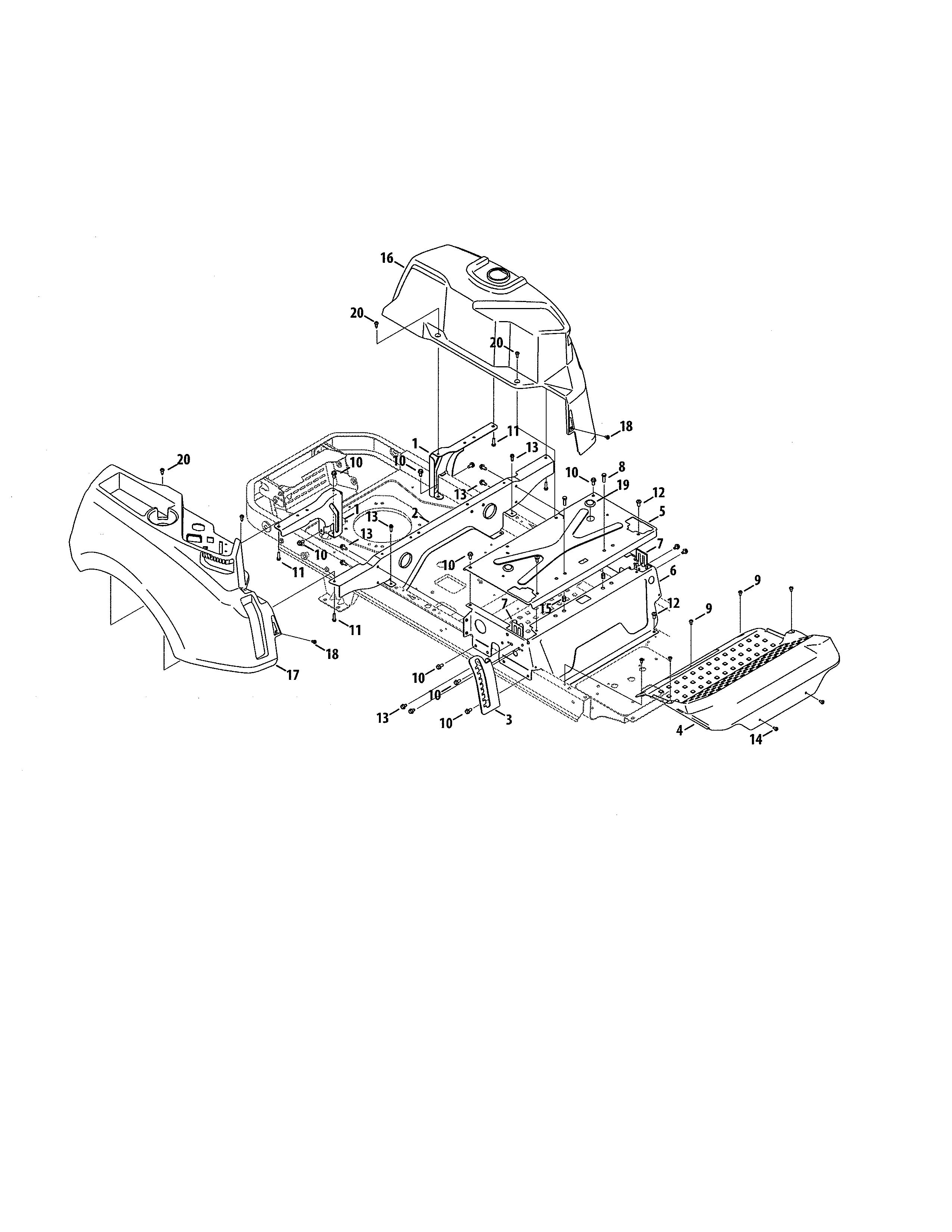 Console/seat Frame Diagram and Parts List for  Craftsman Engine