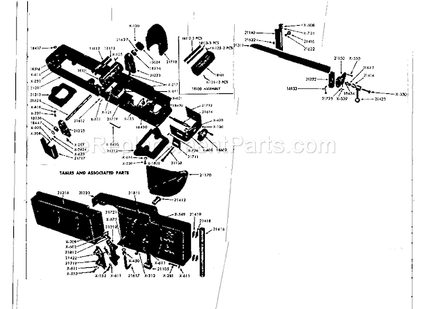Base, Tables And Associat... Diagram and Parts List for  Craftsman Planer Jointer