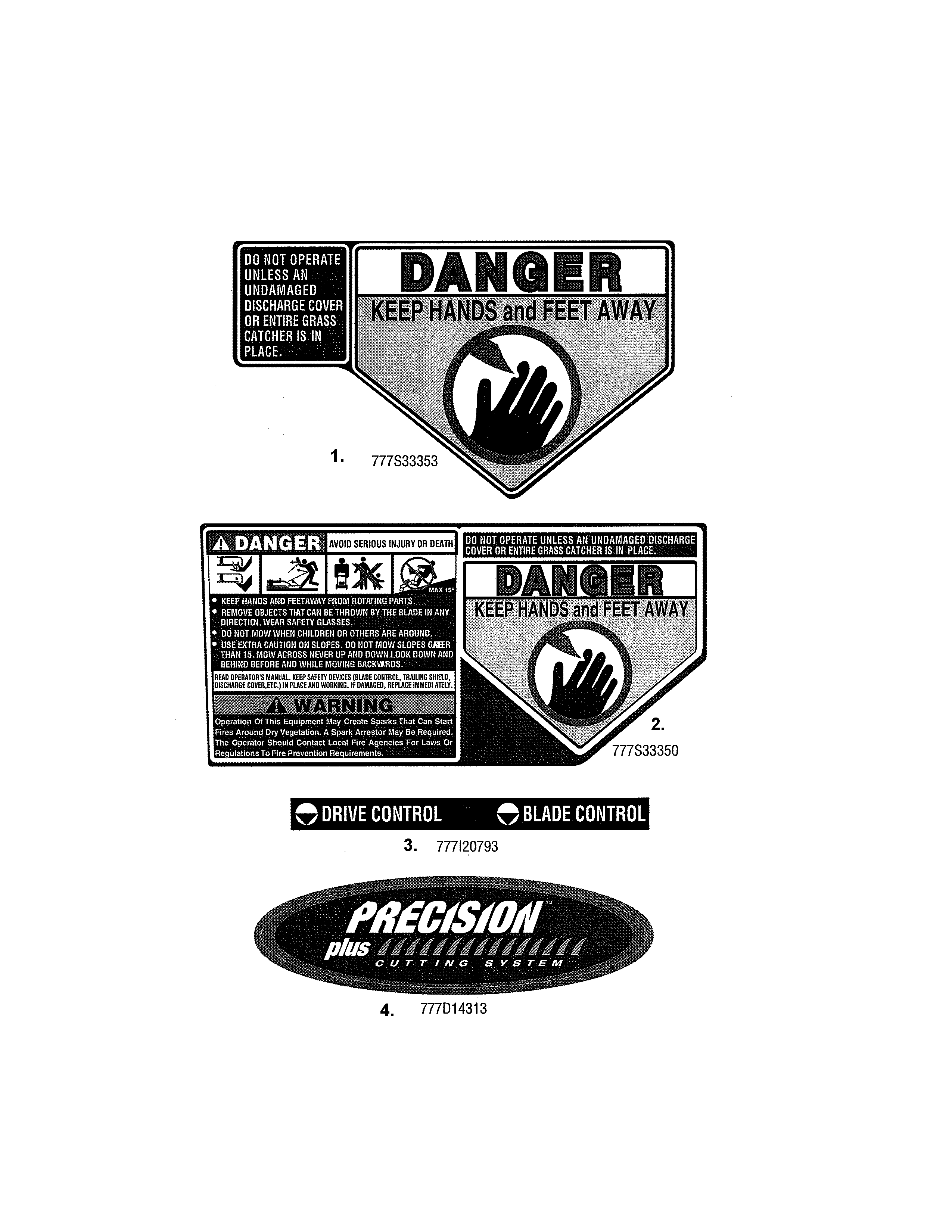 Decals Diagram and Parts List for  Craftsman Lawn Mower