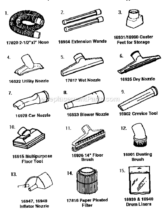 Accessories_And_Attachments Diagram and Parts List for  Craftsman Utility Vacuum